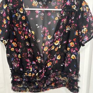 Forever 21 Black Floral Sheer Blouse